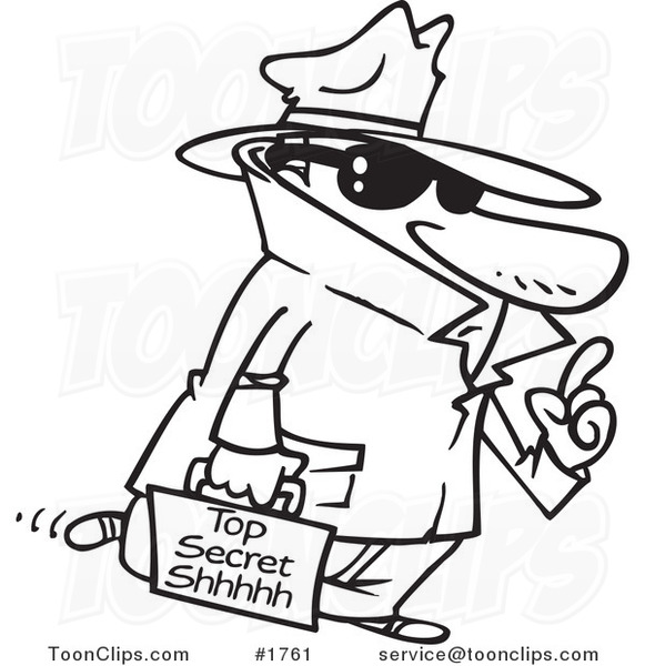 581x600 Cartoon Black And White Line Drawing Of A Spy Carrying Top Secret