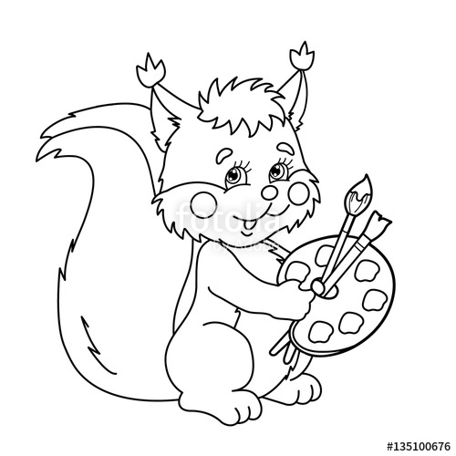 500x500 Coloring Page Outline Of Cartoon Squirrel With Brushes And Paint