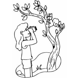 300x300 Girl Watching Squirrel On Tree Coloring Page