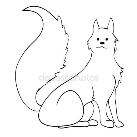 450x450 Coloring Page. Vector Black Outline Cute Squirrel On White