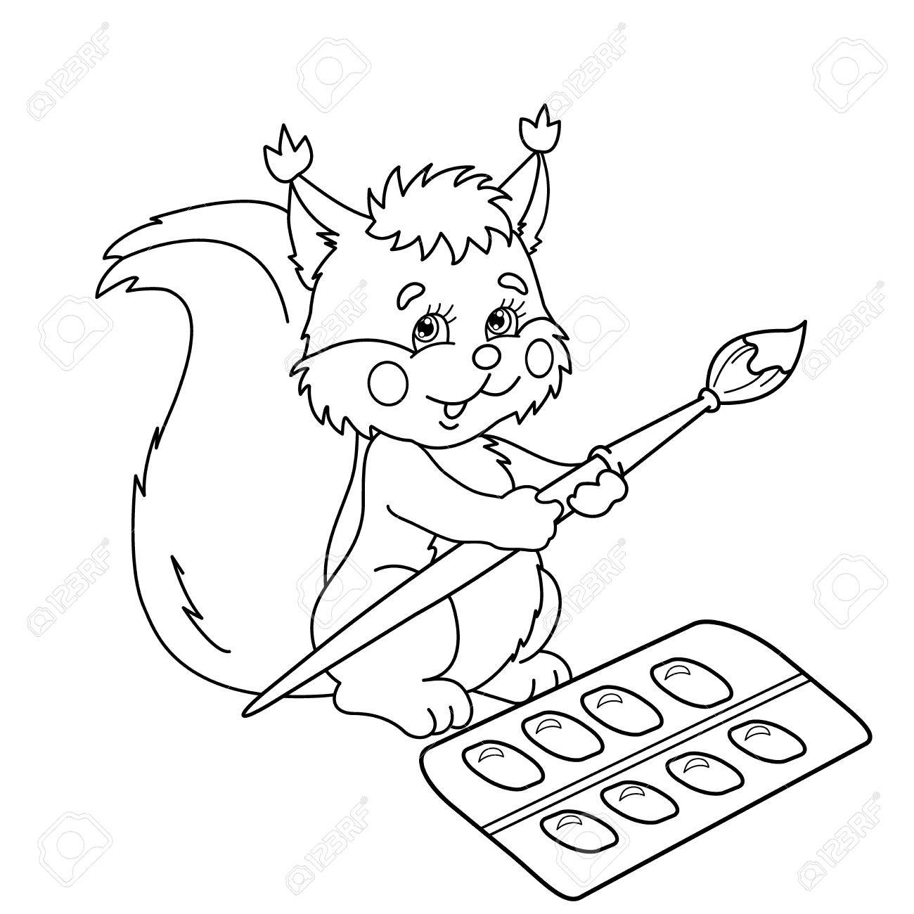 1300x1300 Coloring Page Outline Of Cartoon Squirrel With Brushes And Paints