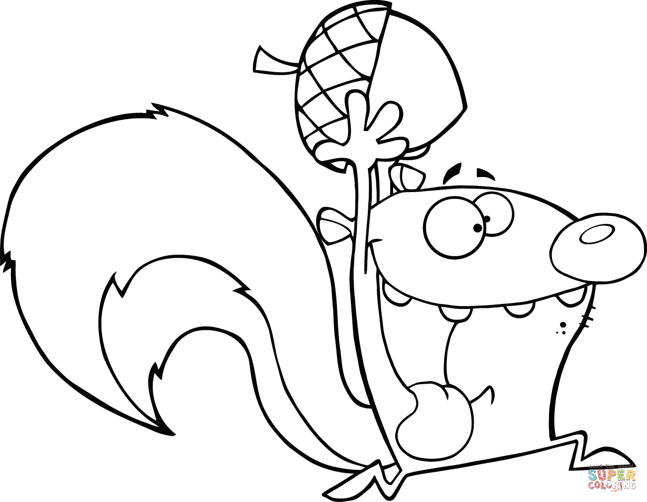 1300x1009 Crazy Cartoon Squirrel Running With Acorn Coloring Page Free