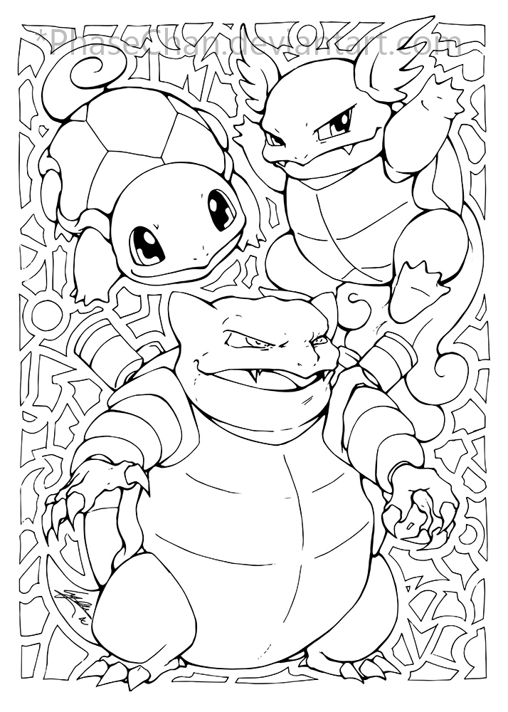 714x1000 Squirtle! Wartortle! Blastoise! Line Art By Phasechan