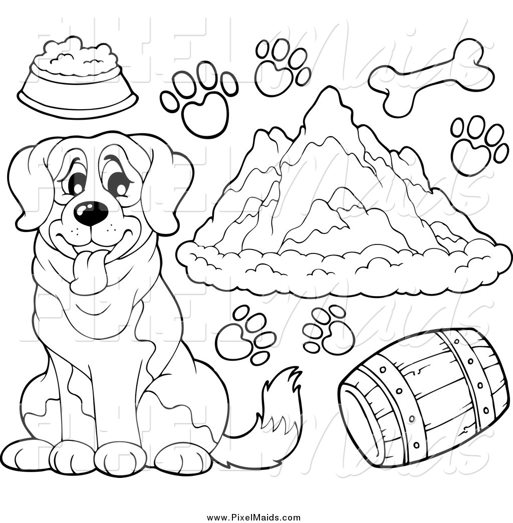 1024x1044 Clipart Of A Black White St Bernard Dog, Supplies Prints