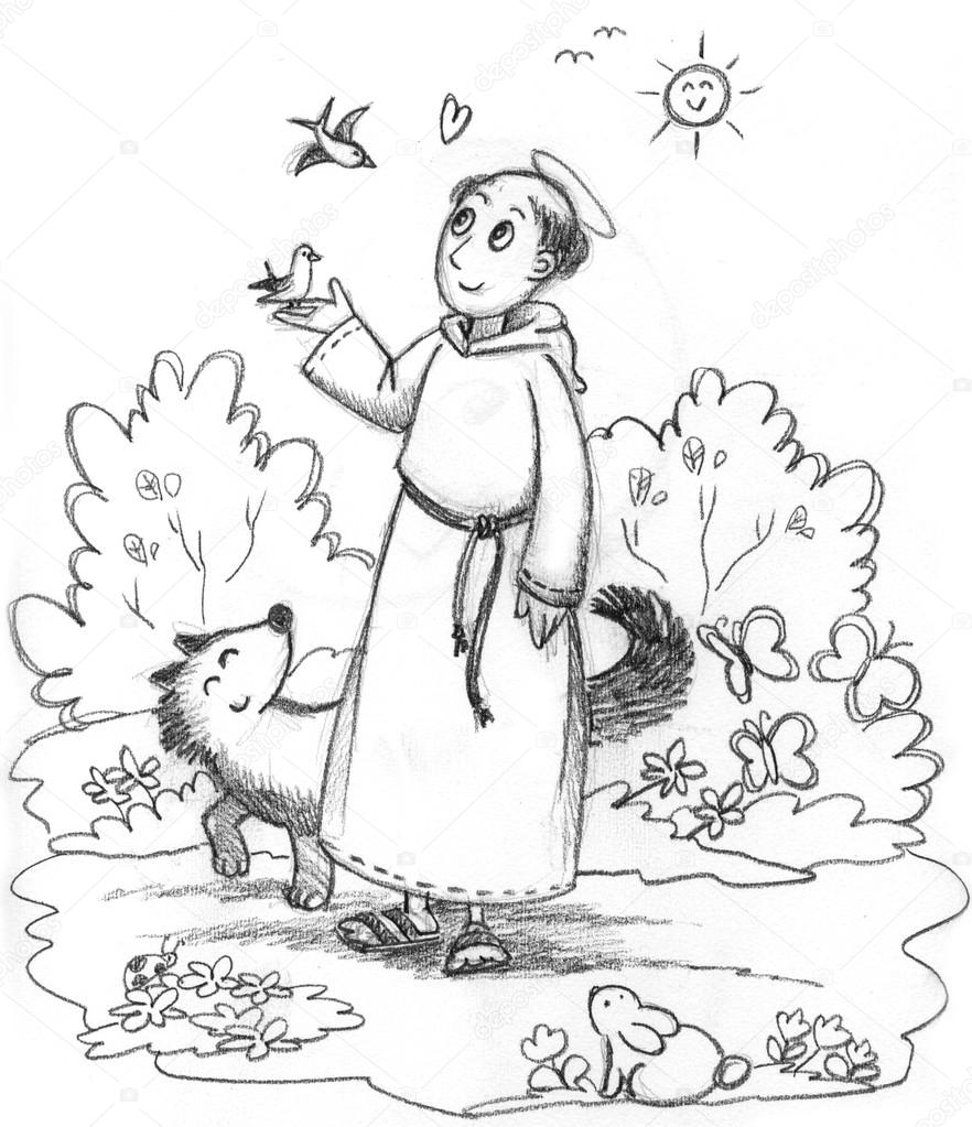 882x1023 Coloring Saint Francis Of Assisi Stock Photo Carlacastagno