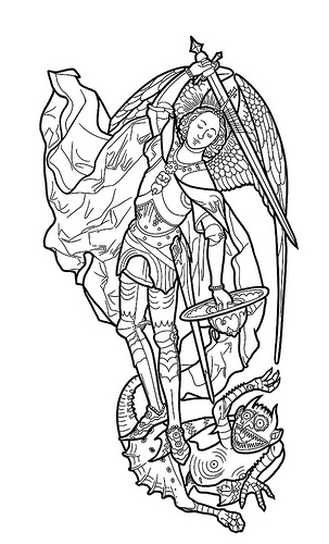 303x500 St. Michael Tattoo Linework Tats St Michael Tattoo