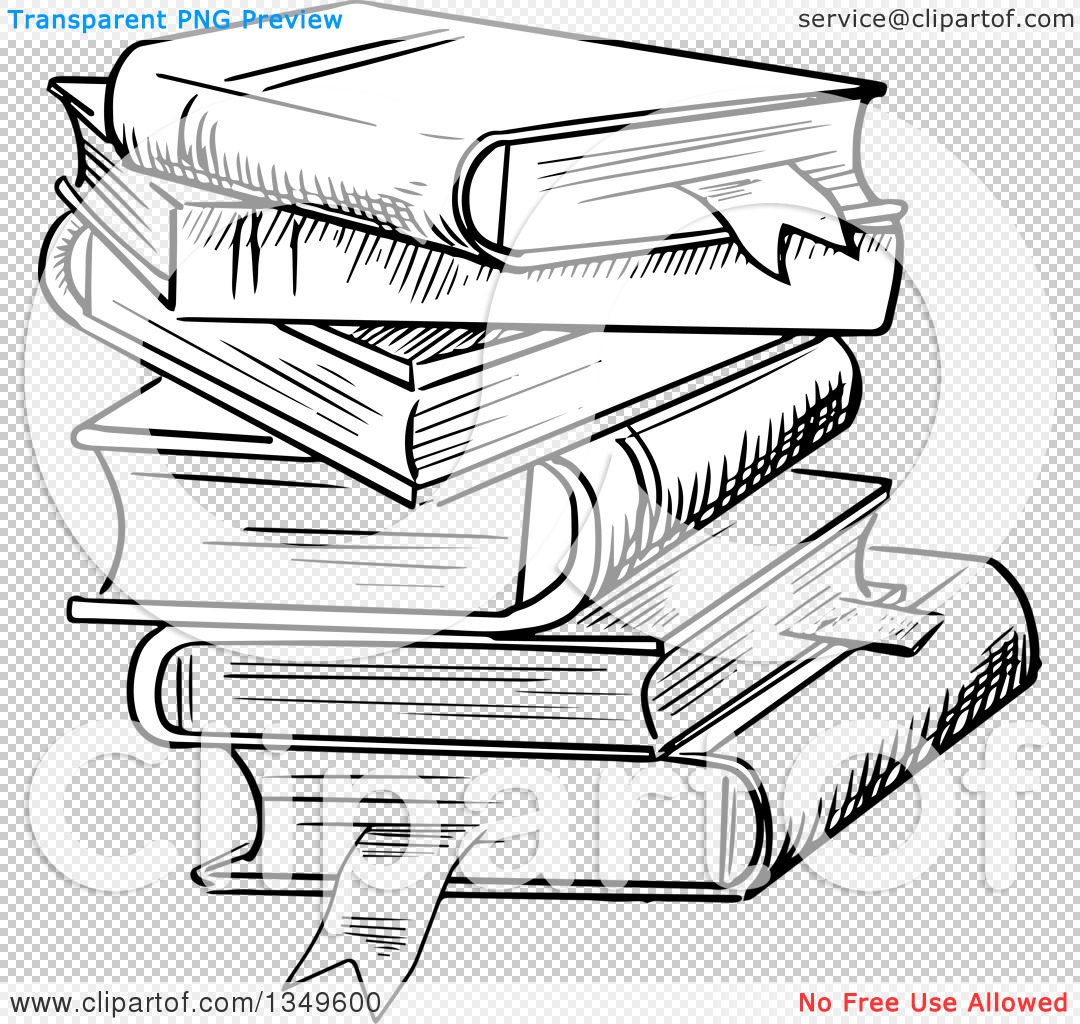 1080x1024 Clipart Of A Black And White Sketched Messy Stack Of Books