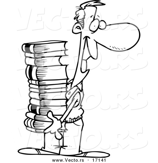 600x620 Vector Of A Cartoon Man Carrying A Stack Of Books