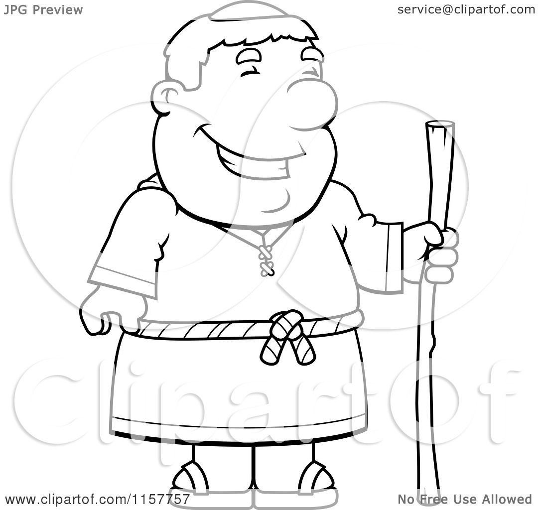 1080x1024 Cartoon Clipart Of A Black And White Happy Friar Holding A Staff