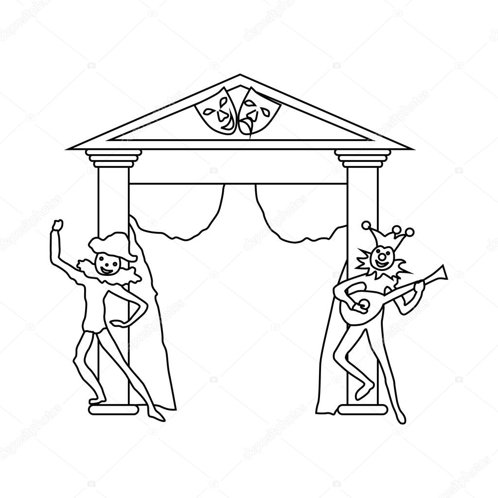 1024x1024 Theater Stage With Open Curtains And Actors Icon Stock Vector