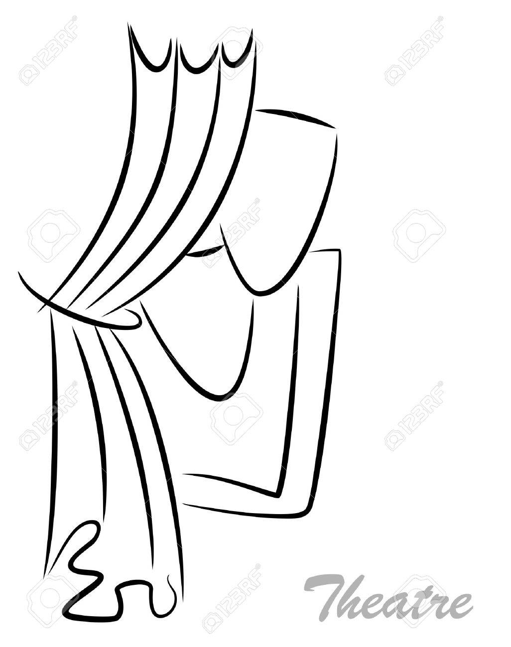 1026x1300 Vector Illustration Of Theater With Masks And Curtain Royalty Free