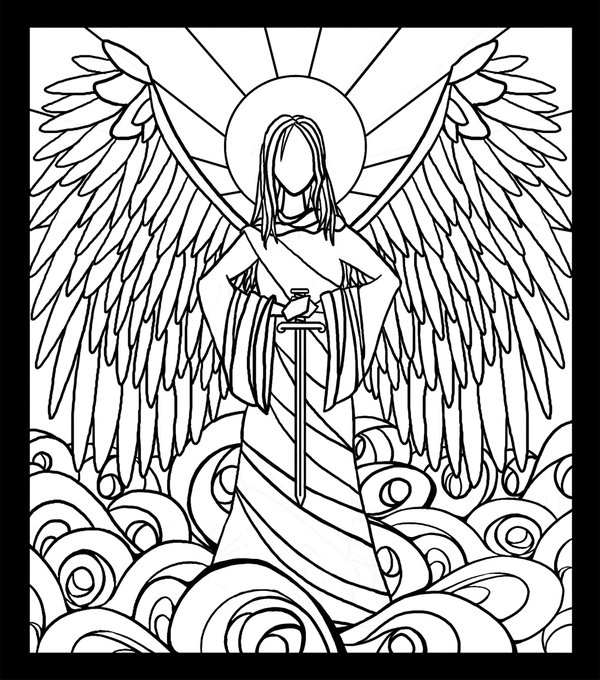 600x680 Stained Glass Angel Lineart By Lordcheeezzee