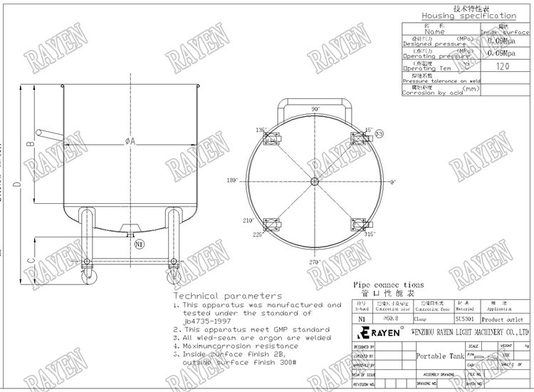 750x550 Food Grade Mobile Storage Tank Stainless Steel Tank With Wheels