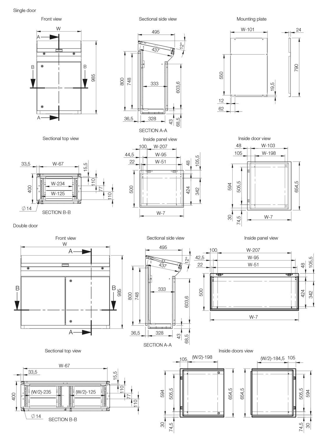 1114x1500 Control Console Monobloc Ip66 Stainless Steel