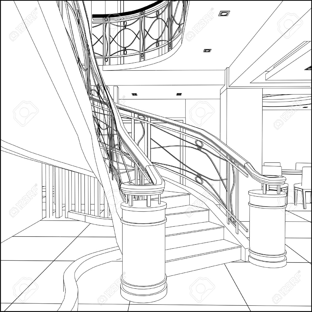 1300x1300 Home Design Spiral Staircase Pencil Drawing Style Medium Spiral