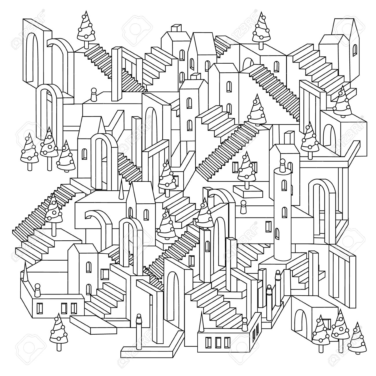 1300x1300 Drawn Maze Stairs
