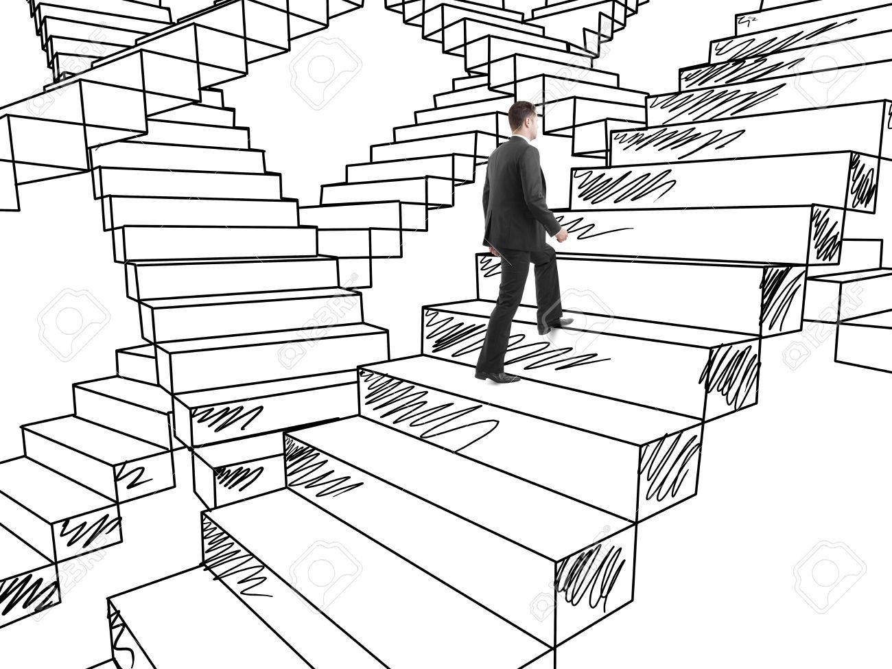 1300x975 Businessman In Suit Climbing On Drawing Stairs Stock Photo