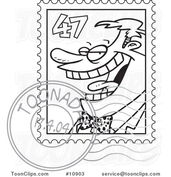581x600 Cartoon Black And White Line Drawing Of A Postmarked Stamp