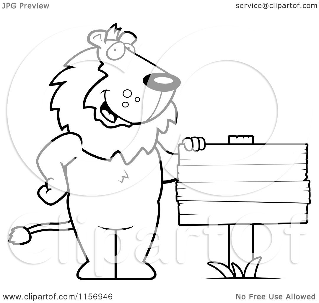 1080x1024 Cartoon Clipart Of Blacknd White Friendly Lion Standing By