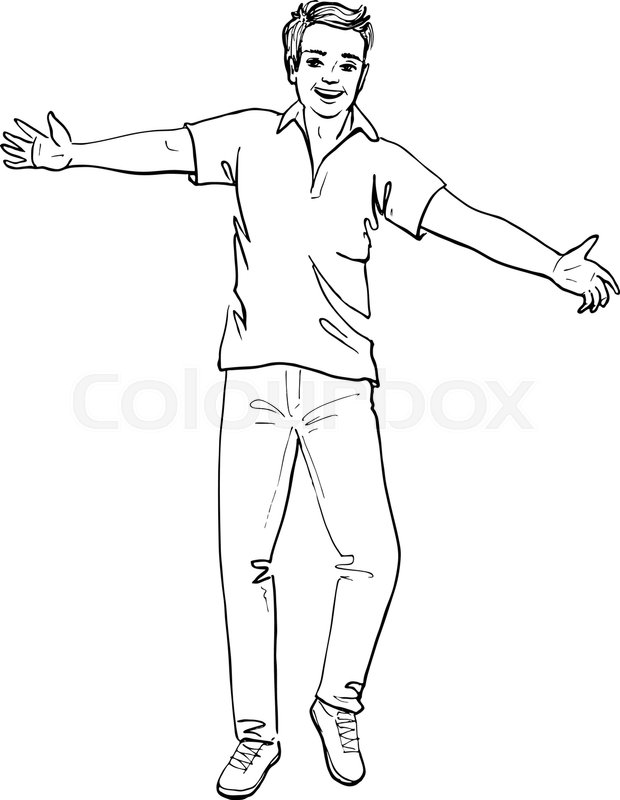 620x800 Hand Drawn Sketch Of Happy Man Isolated On White Stock Vector