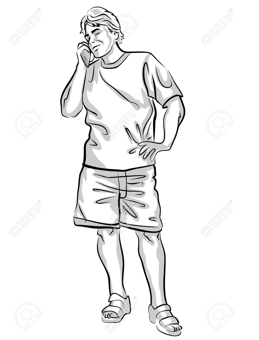 992x1300 Man Dressed In Summer Clothes. Standing And Talking On Cellphone
