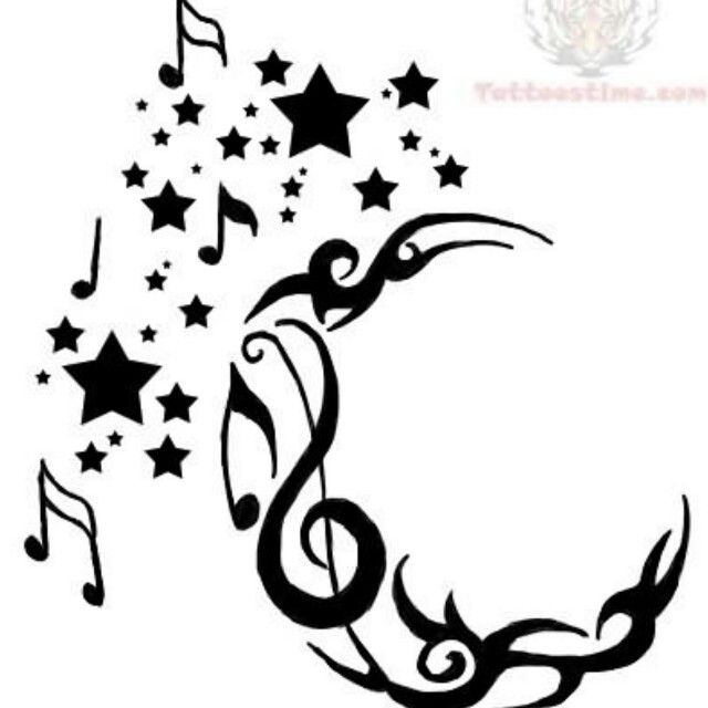 640x640 Creative Tribal Half Moon With Music Notes And Stars Tattoo