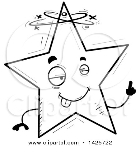 450x470 Clipart Of A Cartoon Black And White Doodled Drunk Star Character