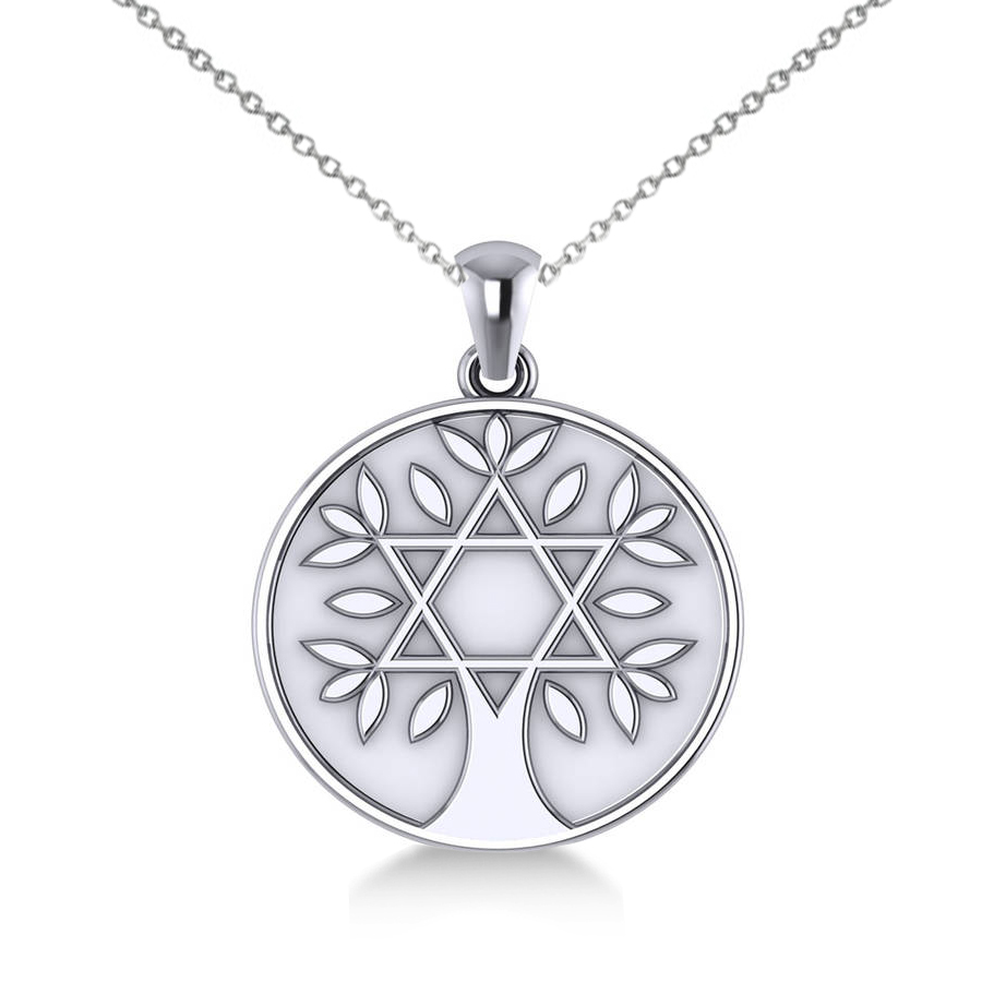 900x900 Jewish Family Tree Star David Pendant Necklace 14k White Gold