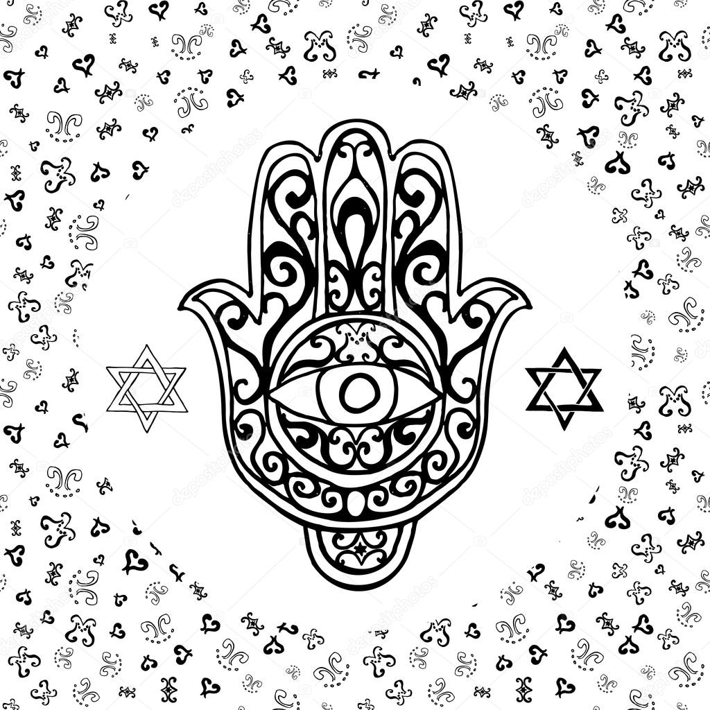 1024x1024 Hand Drawn Sketch Traditional Jewish Religious Symbols, Hand