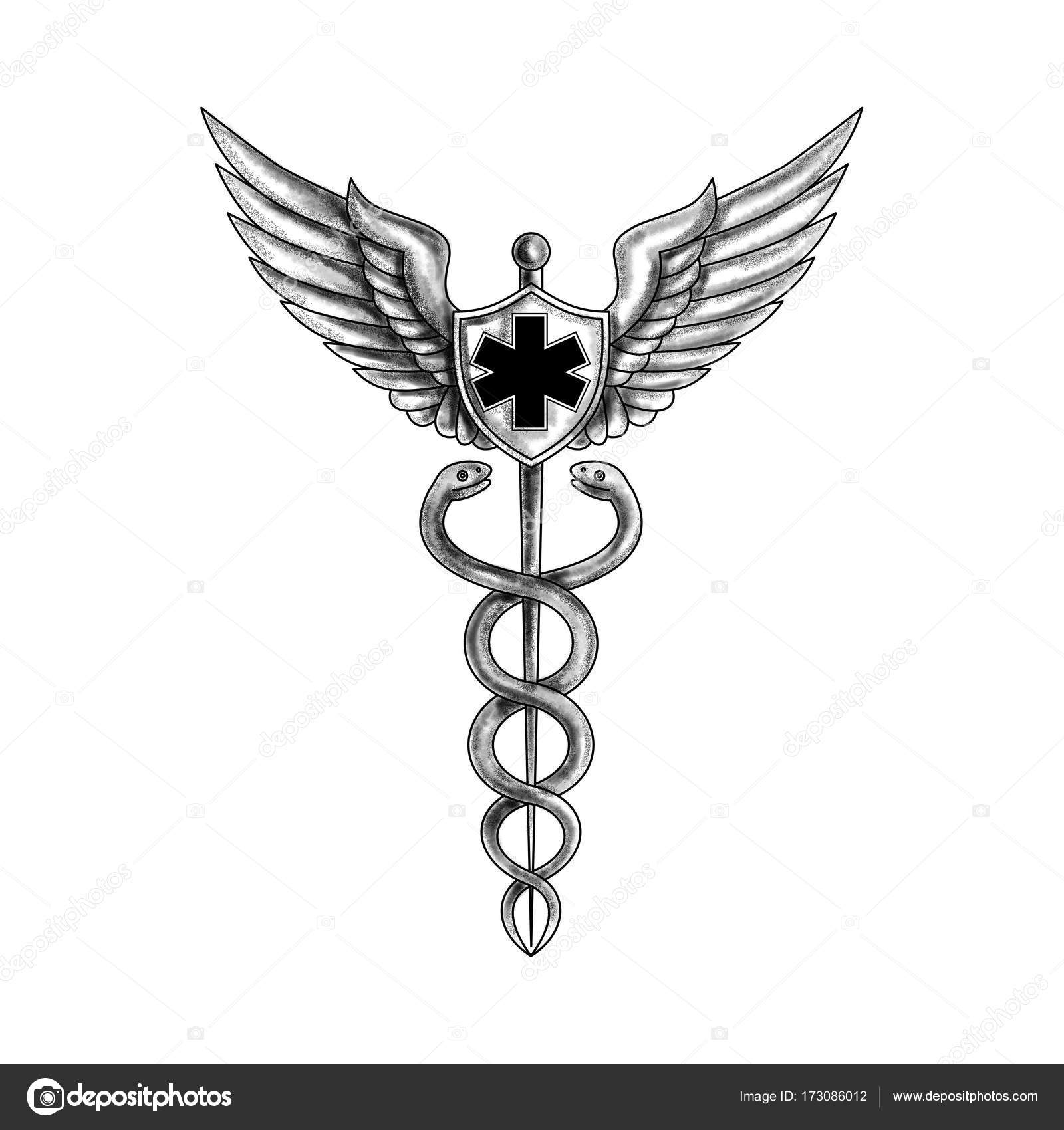 1600x1700 Caduceus Pilot Wings Emt Star Tattoo Stock Photo Patrimonio