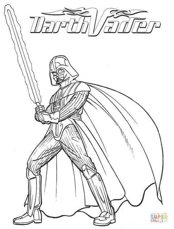585x770 Darth Vader With Lightsaber Coloring Page Free Printable