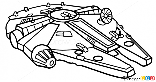 665x349 How To Draw Millennium Falcon, Star Wars, Spaceships Tattoo