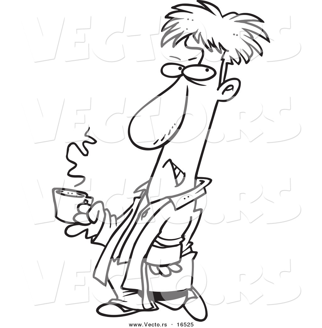 1024x1044 Vector Of A Cartoon Grumpy Man Holding His Cup Of Morning Coffee