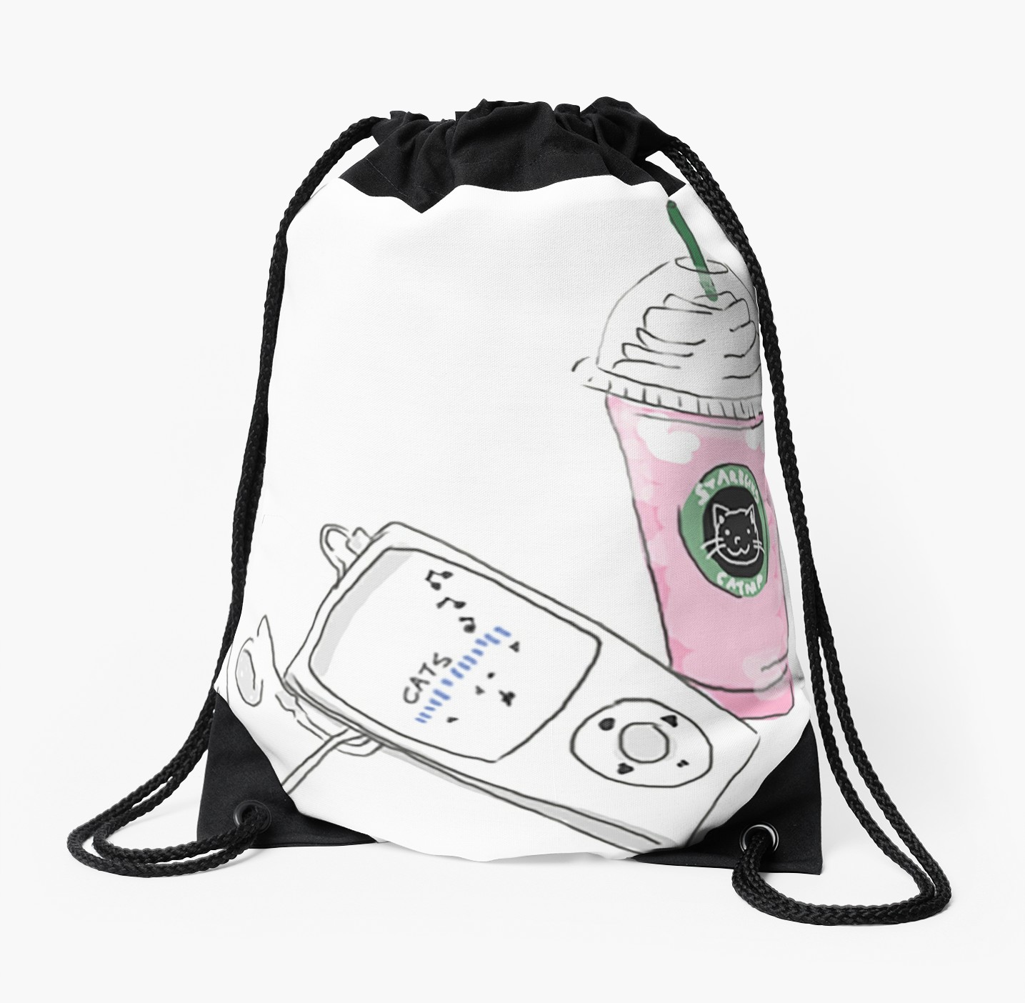 1435x1404 Cats, Starbucks Amp Music Drawstring Bags By Tashamonty Redbubble