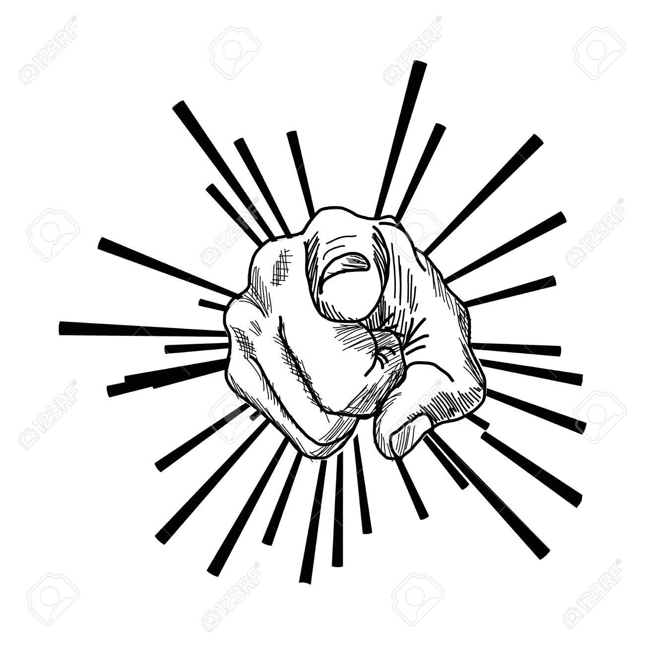 1300x1300 Vector Illustration Retro Black Hand Drawn Style Hand Pointing