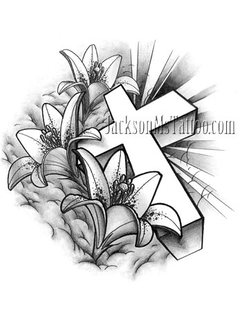 350x450 Collection Of Cross Lily Tattoo Design