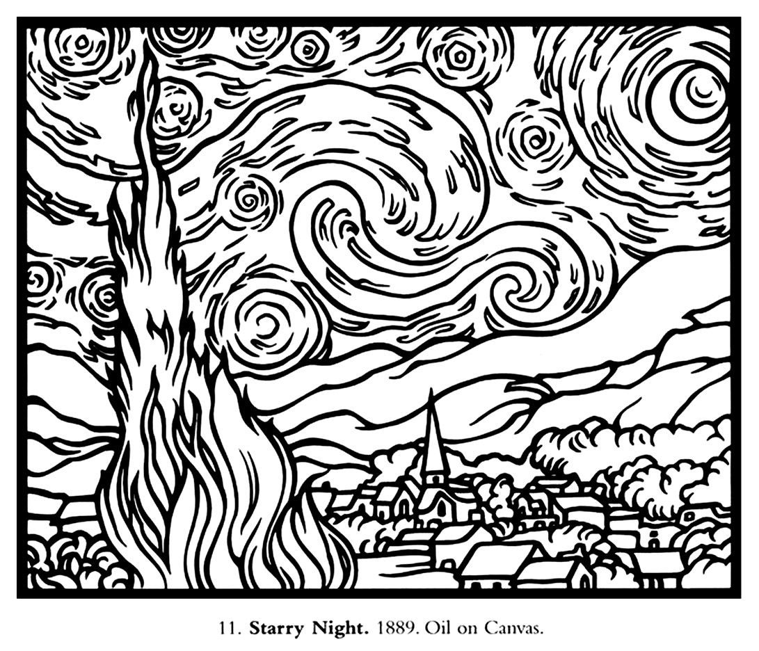1091x936 Free Coloring Page Coloring Adult Van Gogh Starry Night Large