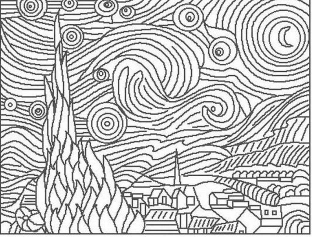 1024x777 The Starry Night Coloring Page