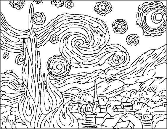564x435 Van Gogh Starry Night Coloring Page Silent Auction Art