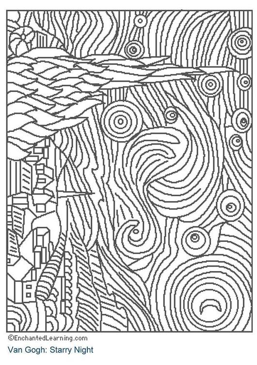 530x750 Coloring Page Starry Night