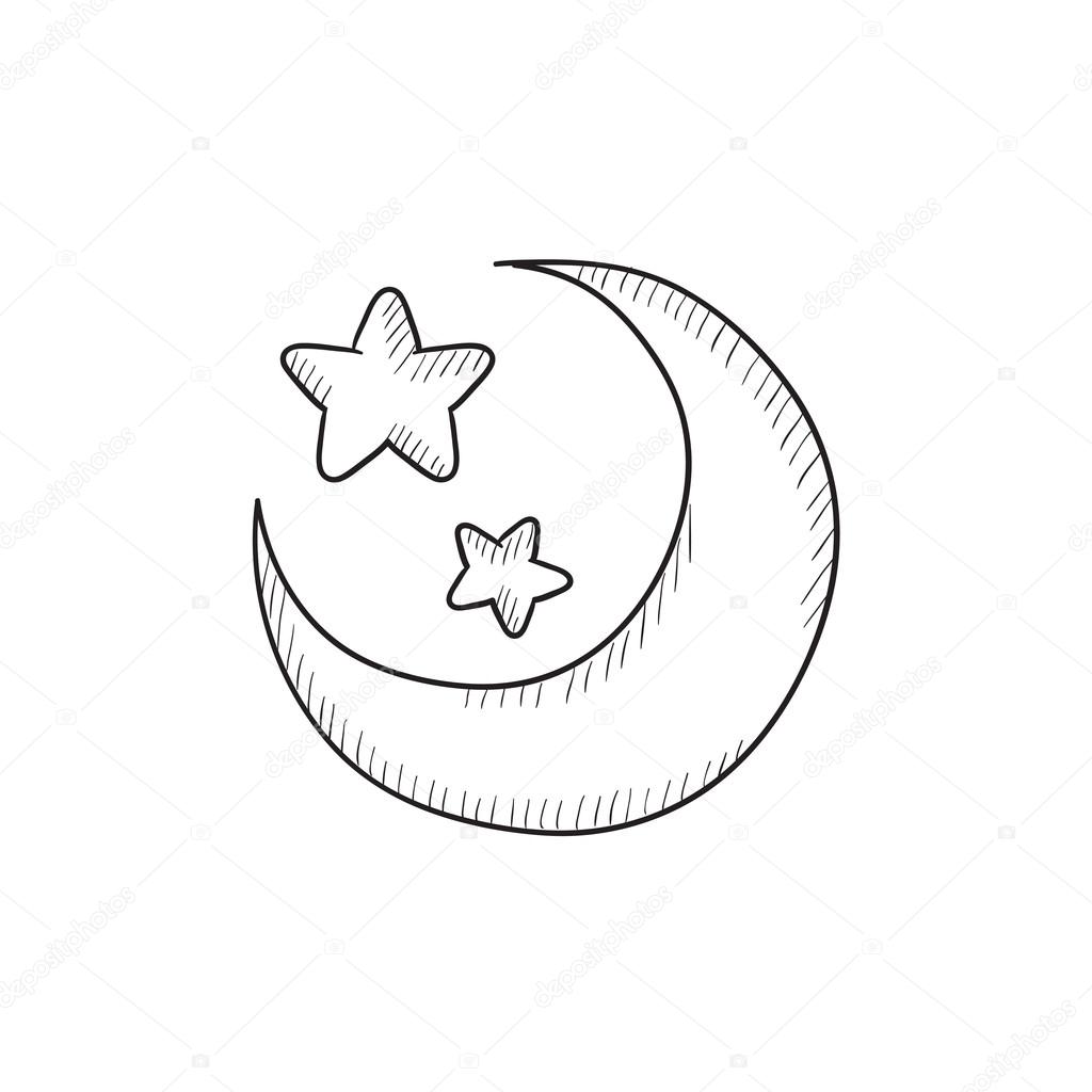 1024x1024 Moon And Stars Sketch Icon. Stock Vector Rastudio