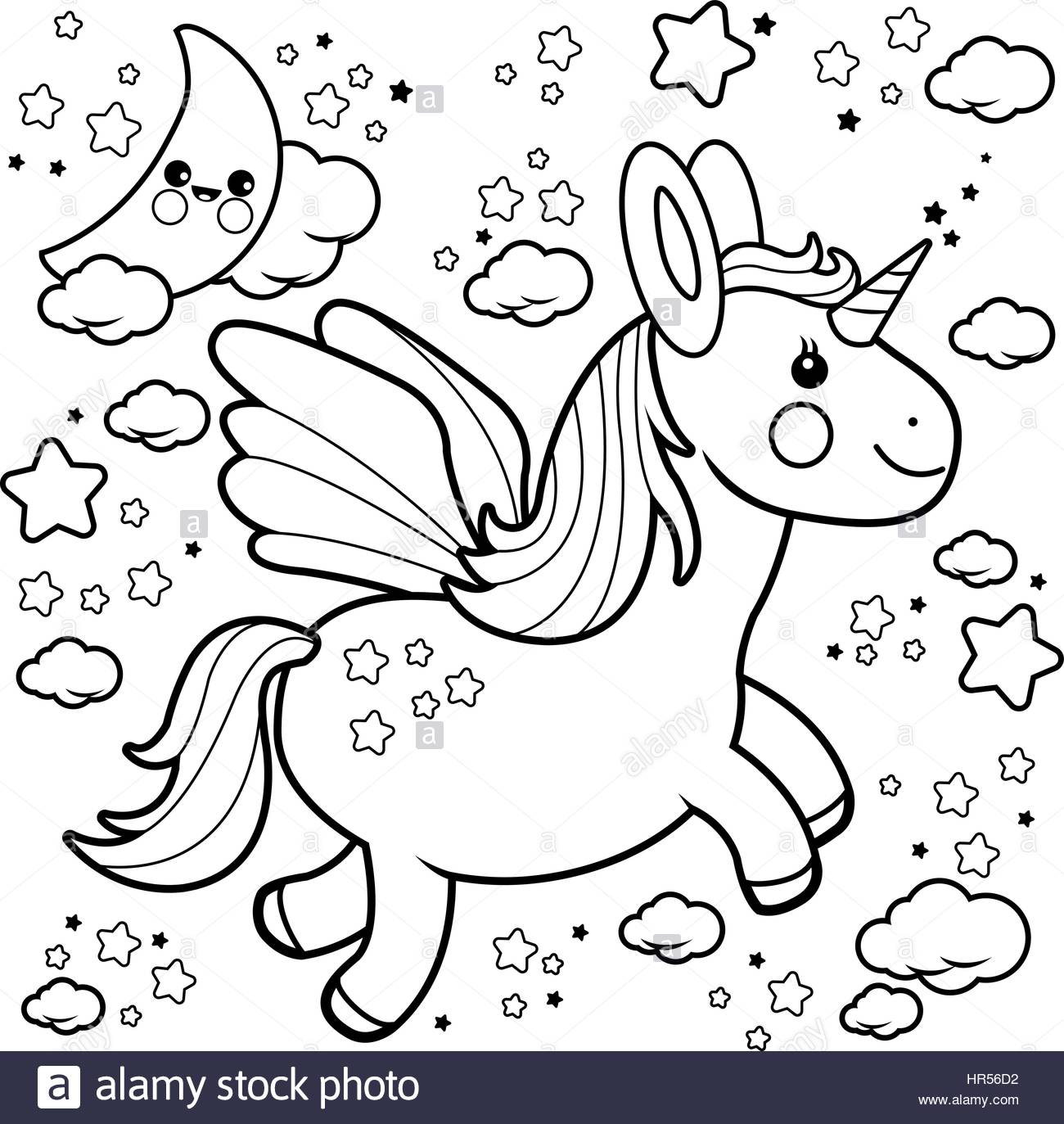 1300x1373 Vector Illustration Of A Cute Unicorn Flying In The Night Sky