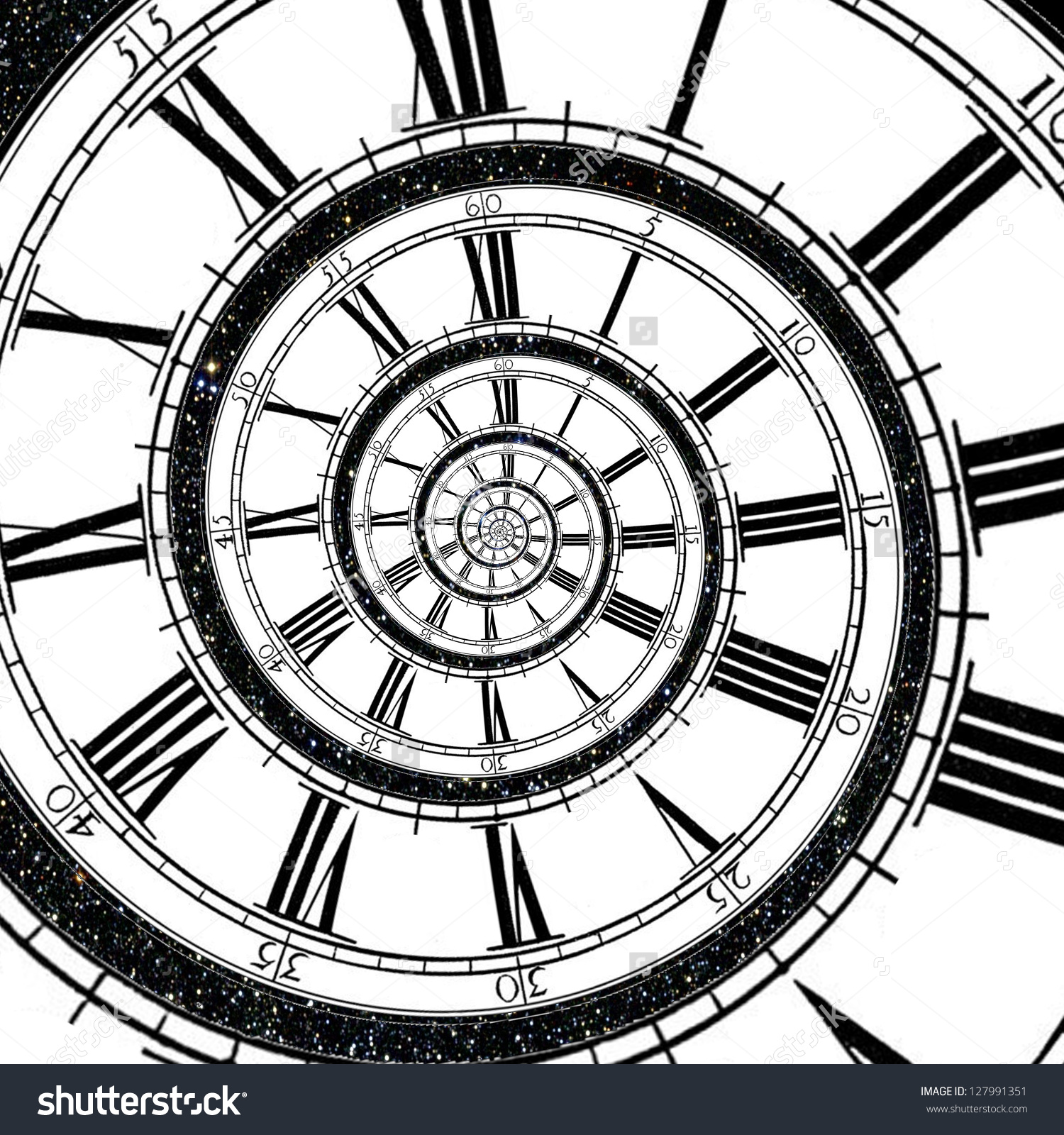 1500x1600 Clock Face Stretches As A Spiral Into Infinity With A Sky Full