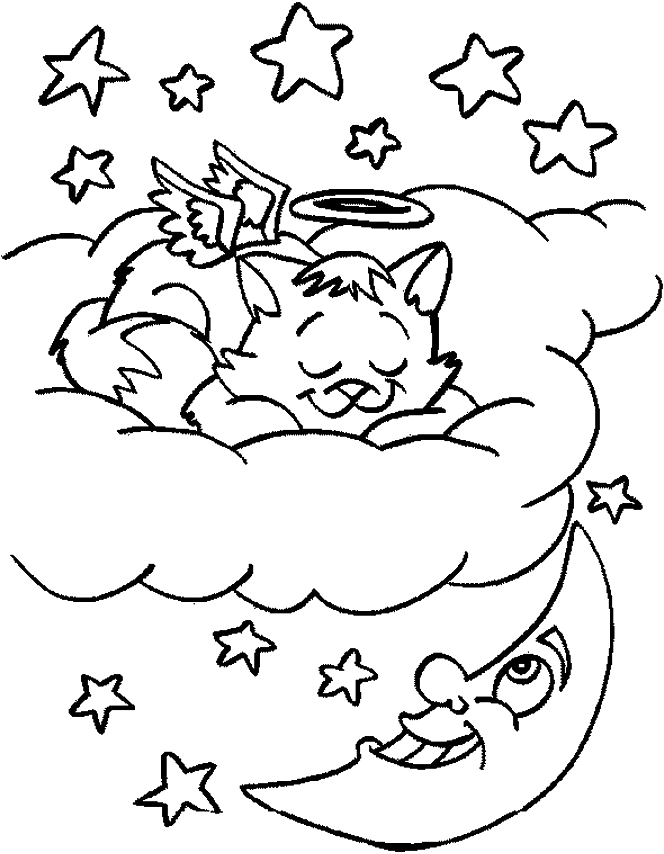 664x854 Coloring A Cat Angel In The Sky With Stars And The Moon Picture
