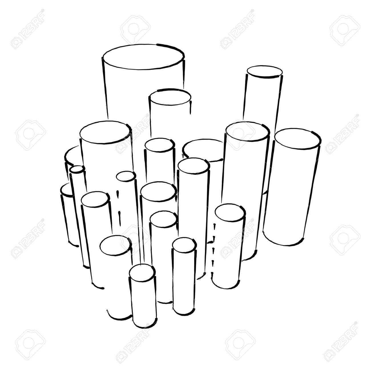 1300x1300 Cylinders Sketch, Abstract Statistics Boost Concept Stock Photo