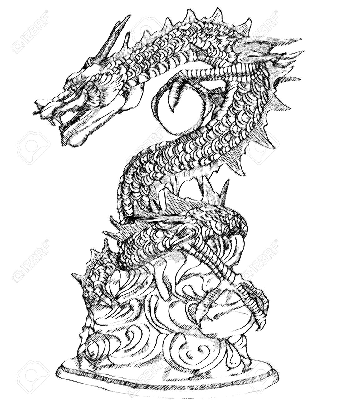 1083x1300 Chinese Style Dragon Statue Sketch Up Stock Photo, Picture