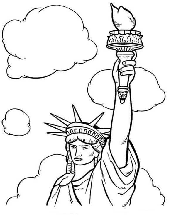 600x734 Statue Liberty And White Clouds Coloring Page Statue