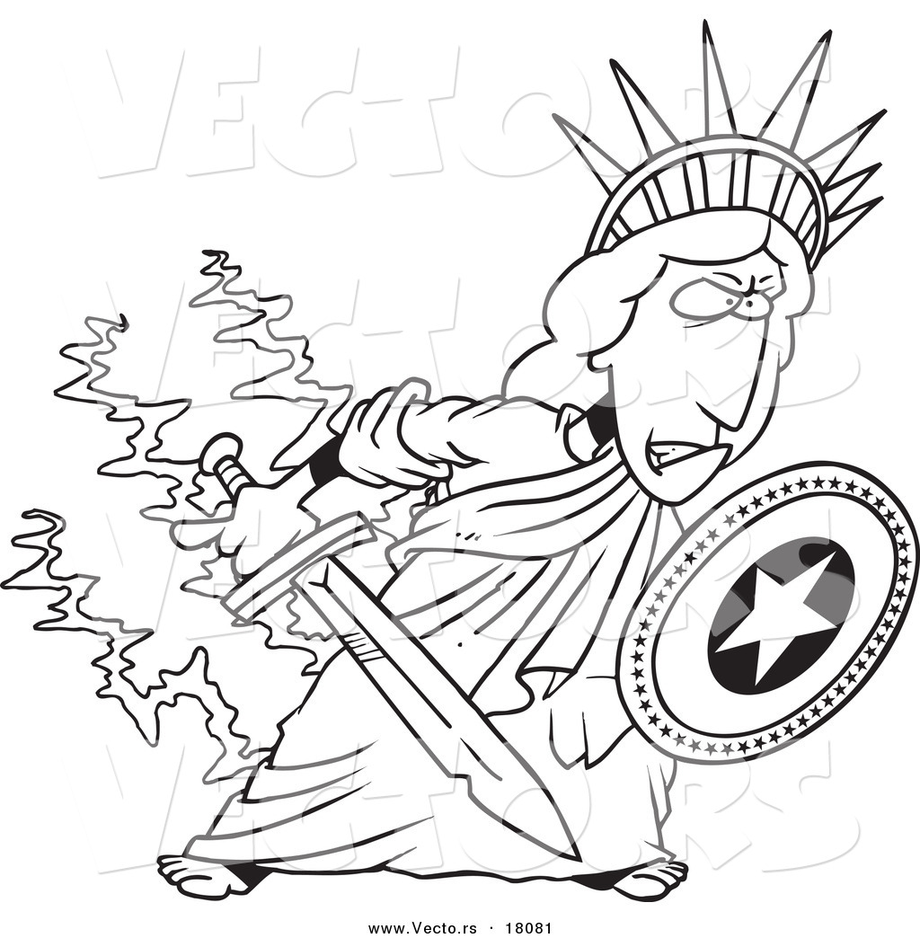 1024x1044 Vector Of A Cartoon Defensive Statue Of Liberty Holding A Shield