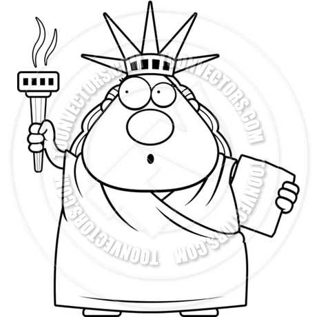 460x460 Cartoon Statue Of Liberty Surprised (Black And White Line Art) By
