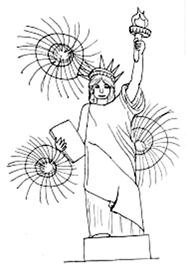 600x863 Fireworks Over Liberty Statue On Independence Day Event Coloring